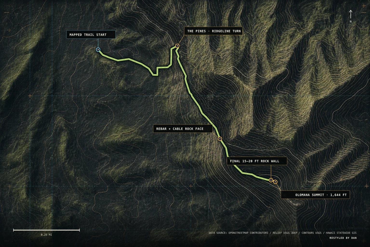Olomana Three Peaks Graphite Field Folio route map