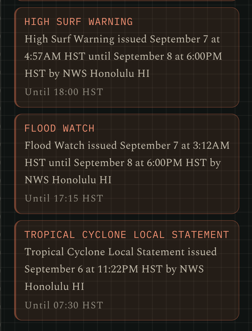 Weather Advisories in Pali Fieldbook